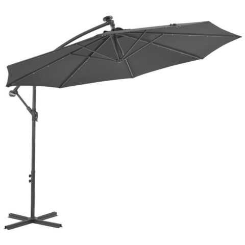 vidaXL Zweefparasol met LED-verlichting stalen paal 300 cm antraciet Zonwering Grijs Staal