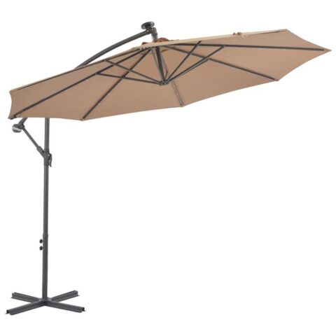 vidaXL Zweefparasol met LED-verlichting stalen paal 300 cm taupe Zonwering Bruin Staal