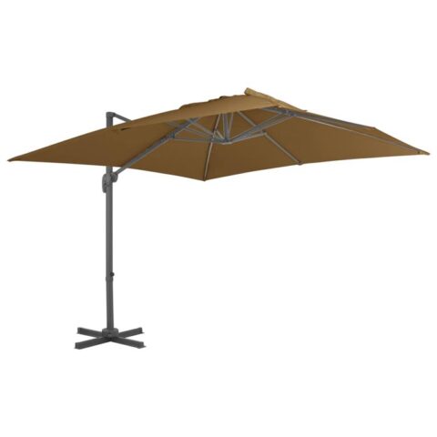 vidaXL Zweefparasol met aluminium paal 300x300 cm taupe Zonwering Bruin Natuurlijk materiaal