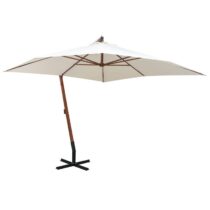 vidaXL Zweefparasol met houten paal 300x300 cm wit Zonwering Wit Hout