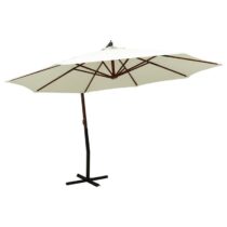 vidaXL Zweefparasol met houten paal 350 cm zandwit Zonwering Wit