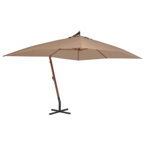 vidaXL Zweefparasol met houten paal 400x300 cm taupe Zonwering Bruin Hout