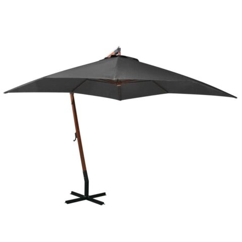 vidaXL Zweefparasol met paal 3x3 m massief vurenhout antracietkleurig Zonwering Grijs Hout