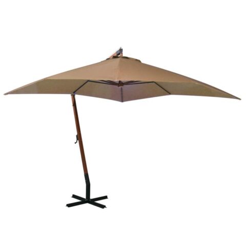 vidaXL Zweefparasol met paal 3x3 m massief vurenhout taupe Zonwering Bruin Hout