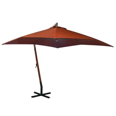 vidaXL Zweefparasol met paal 3x3 m massief vurenhout terracotta Zonwering Bruin Hout