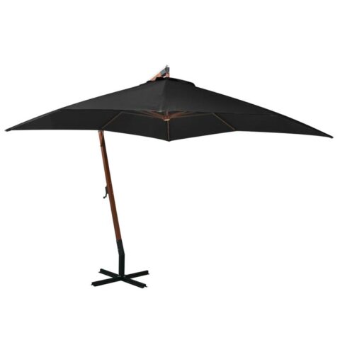 vidaXL Zweefparasol met paal 3x3 m massief vurenhout zwart Zonwering Zwart Hout