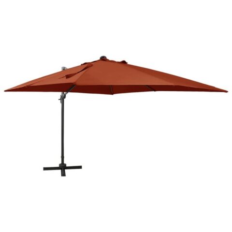 vidaXL Zweefparasol met paal en LED-verlichting 300 cm terracottakleur Zonwering Bruin Natuurlijk materiaal